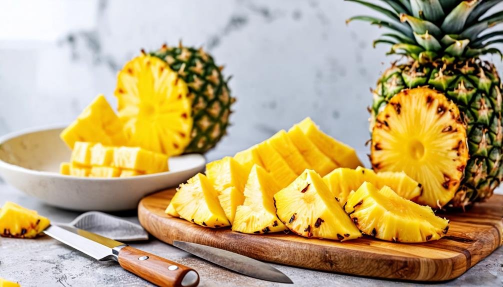 cutting a fresh pineapple