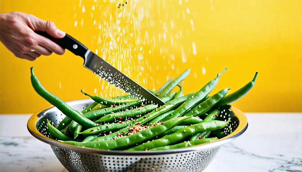 trimming and blanching beans